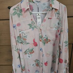 Express Floral Button-Up Blouse